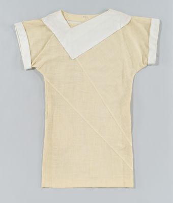 Yellow Striped Cotton Shift Dress Asymmetrical Collar