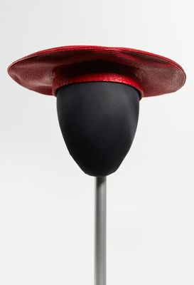 Deep Red Synthetic Straw Wide-Brimmed Hat