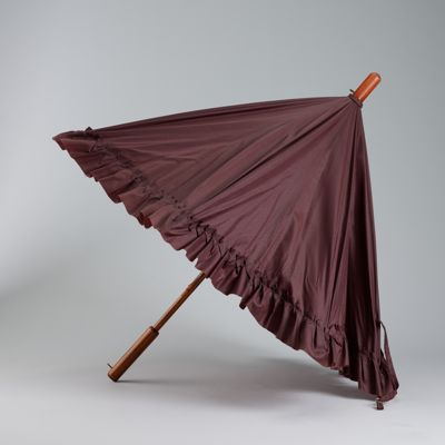 Brown Burgundy Ruffled Parasol with Wooden Handle