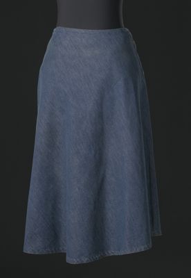 Medium Blue Cotton Denim A-Line Midi Skirt