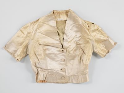 Champagne Silk Satin Cropped Button-Front Blouse