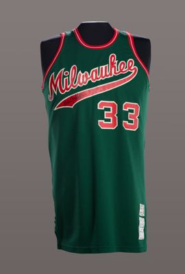 Jersey for the Milwaukee Bucks worn and signed by Kareem Abdul-Jabar