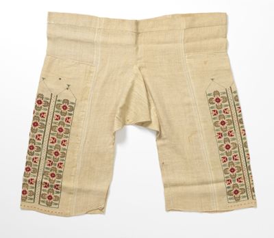 Cream Linen Wide-Leg Trousers with Silk Embroidery