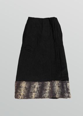 Black Wool Wrap Skirt with Faux Fur Trim