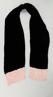 Black Velveteen Shawl with Pink Fringe