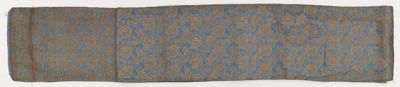 Blue-Gray Silk Brocade Obi with Gold Geometric Pattern