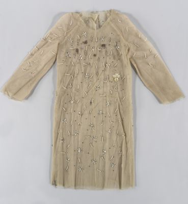 Light Taupe Beaded Net Shift Dress