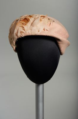 Pink hat with feathers and rhinestones