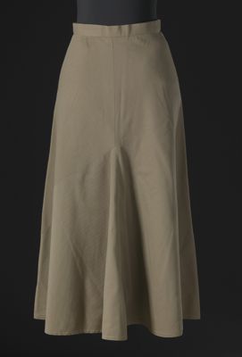 Taupe Wool Crepe A-Line Midi Skirt