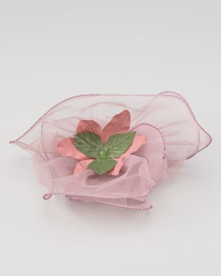 Pale Pink Chiffon Hair Flower with Green Accents