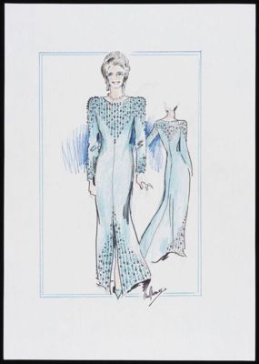 Powder Blue Silk Beaded Evening Gown