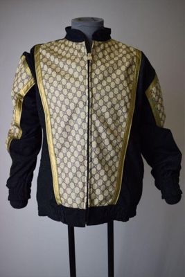 Brown Leather Nylon Tracksuit with Monogram Print