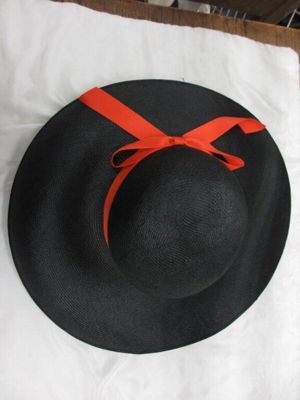 Black Straw Wide-Brimmed Hat with Red Accents