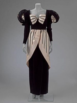 Black Velvet Pink Striped Taffeta Evening Dress
