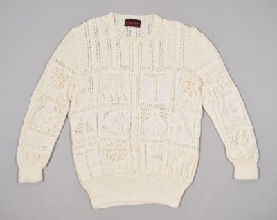 Cream Cotton Hand-Knitted Letter Pattern Sweater