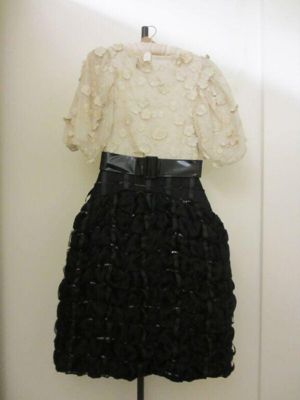 Cream and Black Textured Cocktail Dress