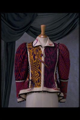 Woman's jacket of multi-coloured machine-knitted wool and cotton chenille, designed by Annie Fewlass, England, 1983.