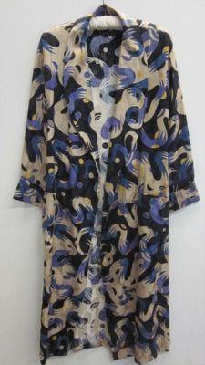 Navy Blue Silk Dragon Print Dressing Gown