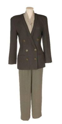 Grey Silk Crepe Double-Breasted Power Suit