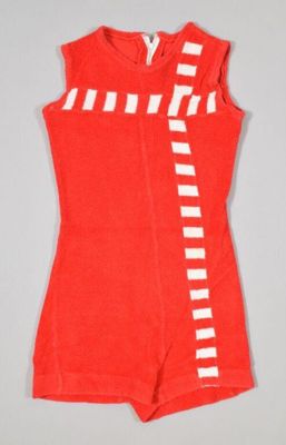Beach suit, cotton towelling, red and white, Mic Mac, 1966