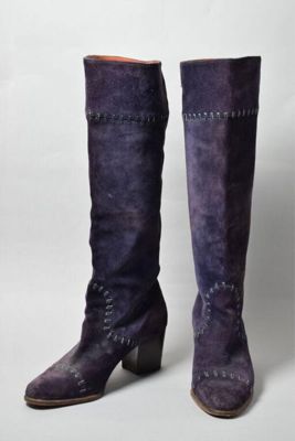 Boots, woman's, purple suede, knee-length, Yves Saint Laurent, mid-1970s