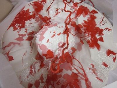 Coral Red Floral Printed Satin Picture Hat