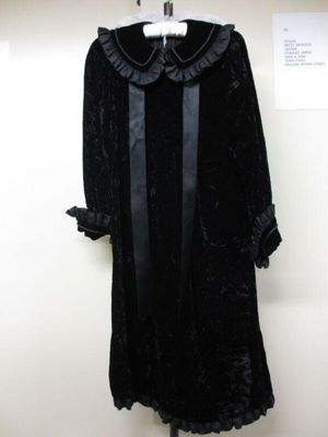 Black Crushed Velvet Chemise Dress with Gray Silk Trim
