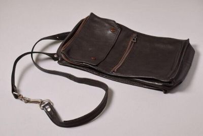 Brown Leather Geometric Modernist Shoulder Bag