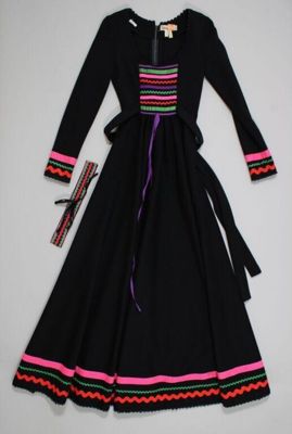 Black Wool Jersey Maxi Dress with Colorful Embroidery