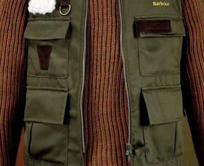Green cotton waistcoat, Barbour, part of fishing outfit, Great Britain, 1996.