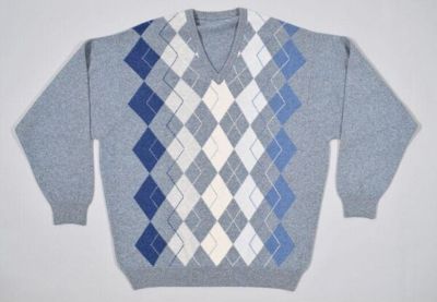 Light Blue Cashmere Argyle V-Neck Pullover