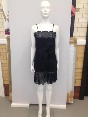 Black Cotton Slip Dress with Lace Trim