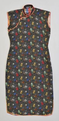 Black Woven Self-Patterned Rayon Qipao