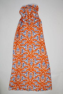 Orange Silk Halter Maxi Dress with Geometric Pattern