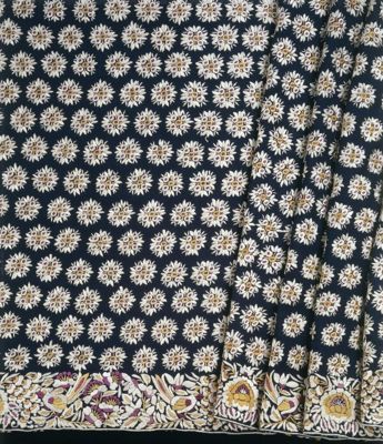 Navy Blue Silk Sari with Gold Embroidered Florals
