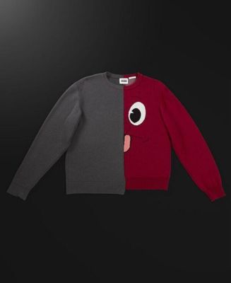 Charcoal Gray Burgundy Color-Blocked Cotton Sweater