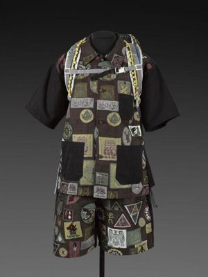 Olive Green Scouting Badge Jacquard Shirt Shorts Ensemble