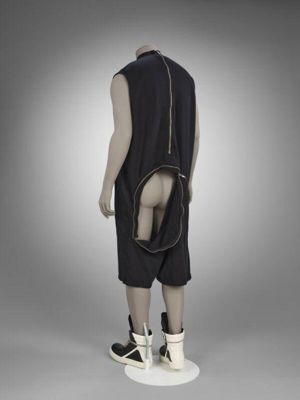 Black Cotton Draped Body-Bag Suit with Zippers