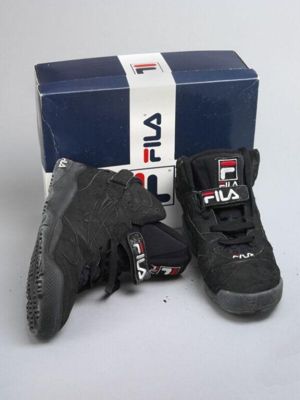 Black Leather Fila Athletic Sneakers with Red Accents