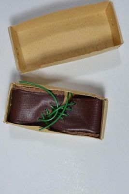 Doll's boots, brown, with shoebox, for Bleuette, 1950s