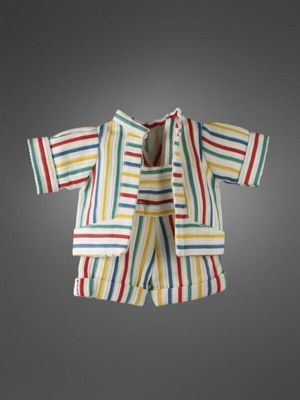Doll's matching striped shirt and shorts, for Bleuette, 1952-1956