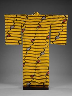 Resist-Dyed Cotton Kimono with Abstract Motif