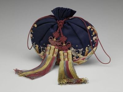 Navy Blue Silk Traditional Korean Round Pouch