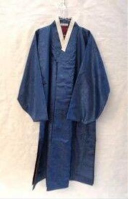 Navy Blue Silk Traditional Korean Hanbok Ensemble