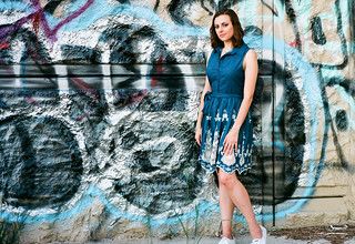 Teal Blue Cotton Circle Print Shift Dress