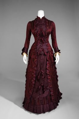 Deep Burgundy Silk Taffeta Bustle Wedding Gown