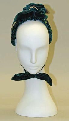 Dark Green Silk Bonnet with Black Feather Trim